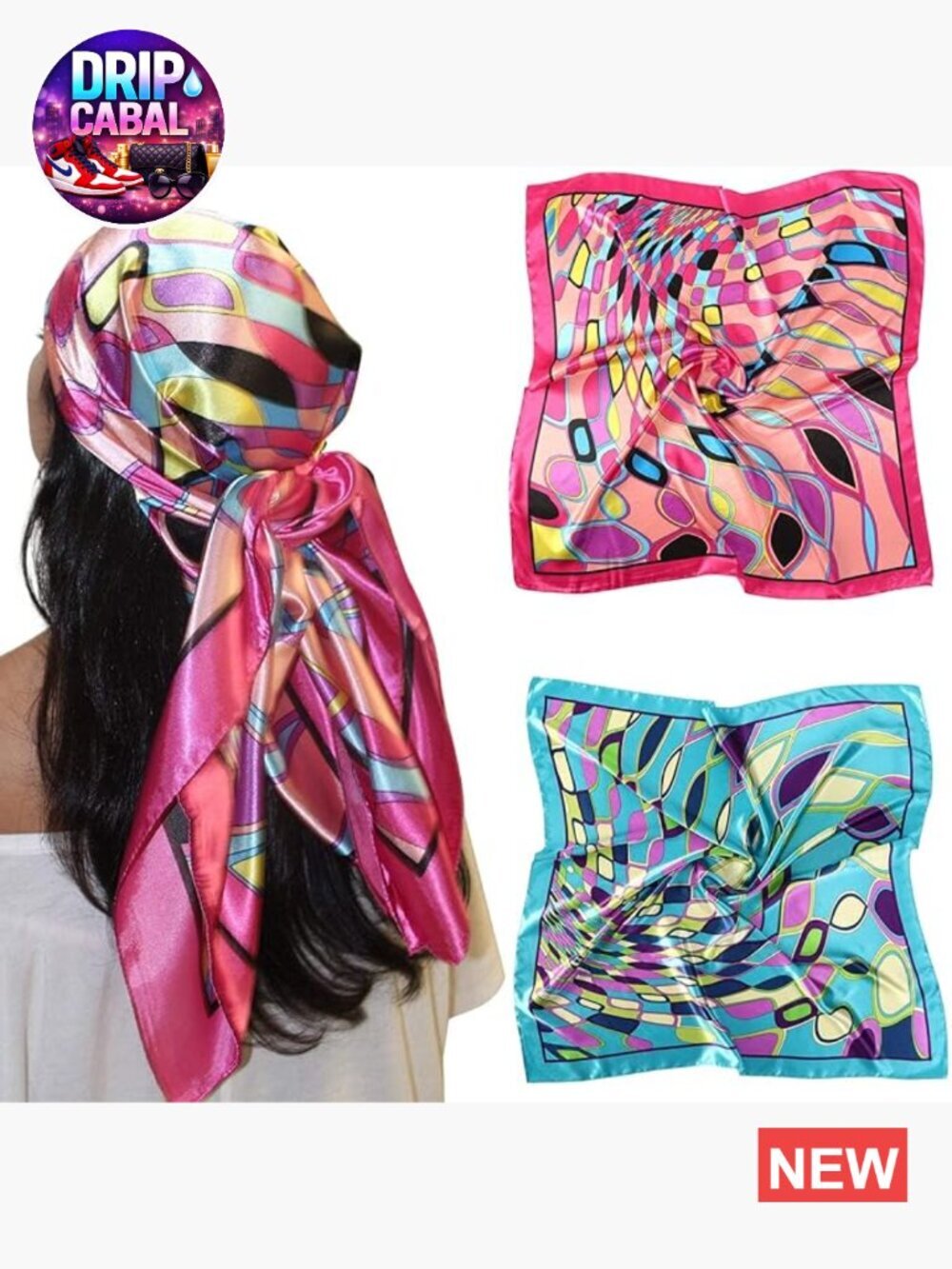 2 Large Square Satin Head Scarves Bandana Hair Scarf Women